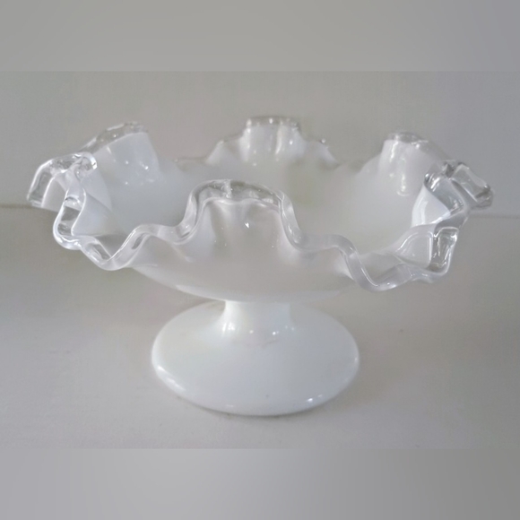 Fenton Other - Fenton "Silver Crest" Milk Glass Ruffle Scalloped Footed Bowl